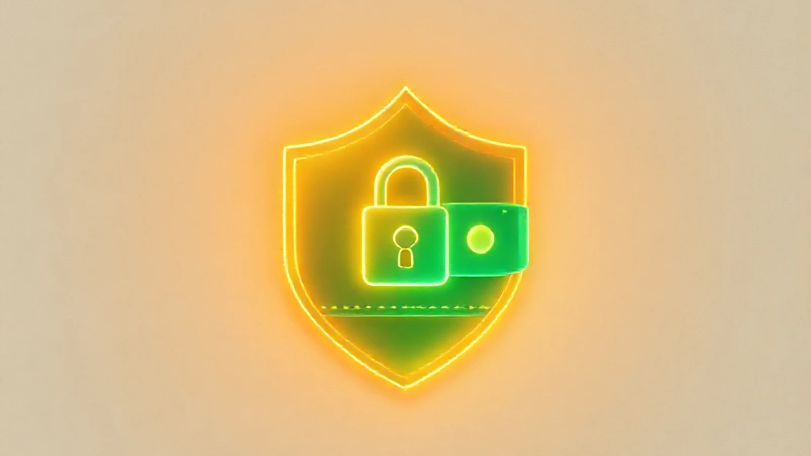 A digital wallet icon protected by a glowing shield, with a small padlock overlay, in emerald and amber tones