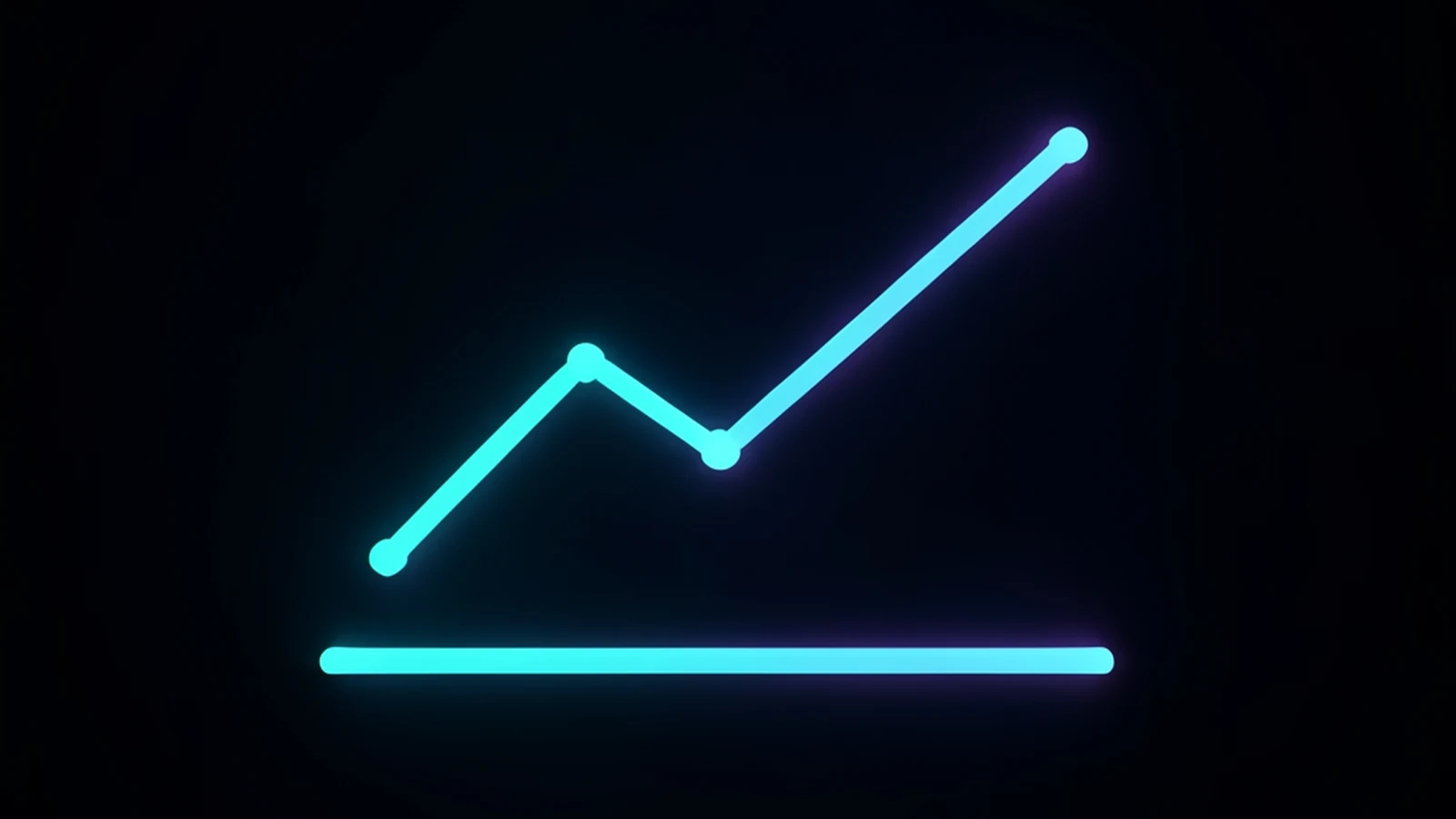 A glowing horizontal support line and resistance line bracketing a 3D price chart in dark space
